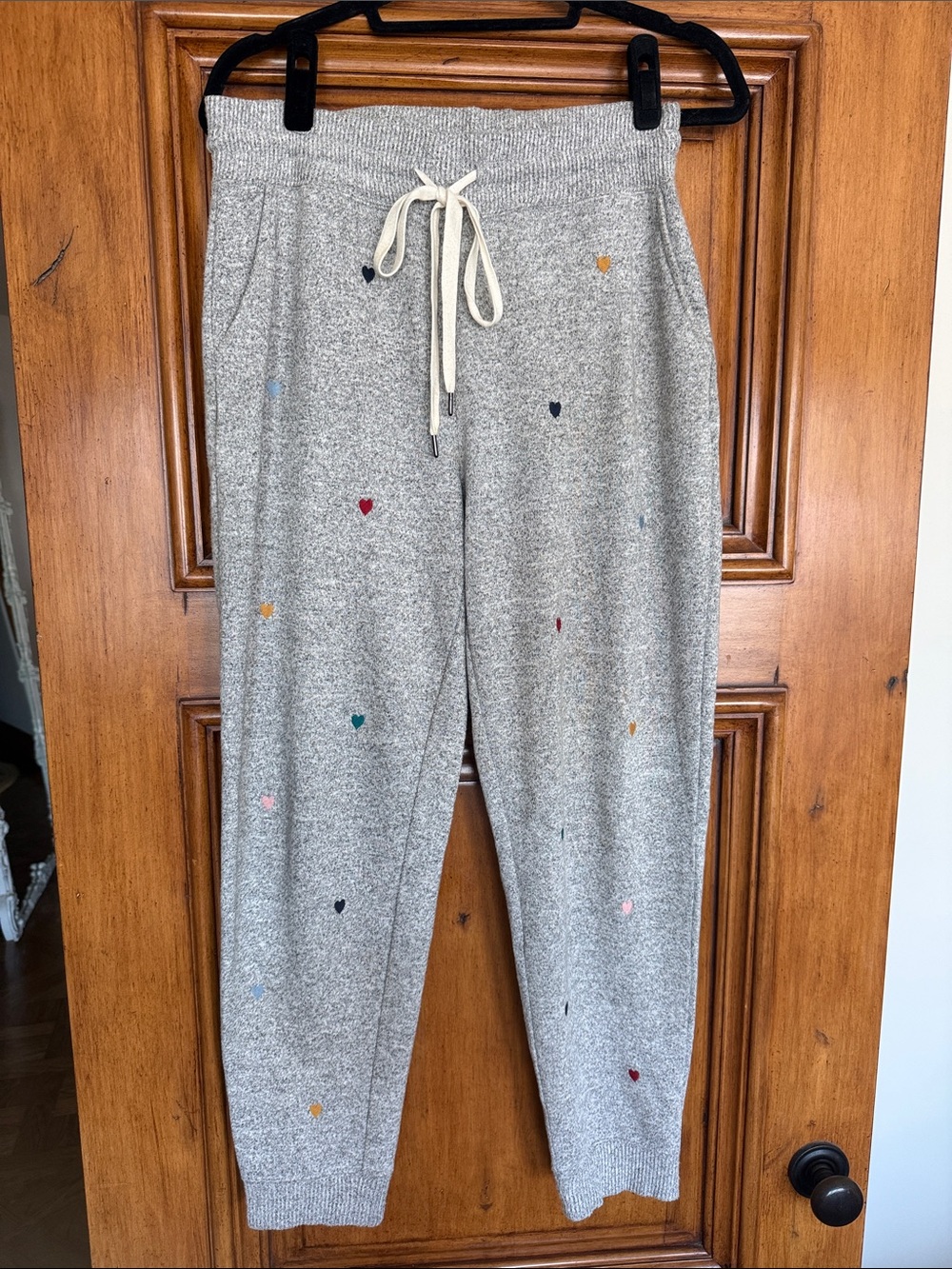 Rails Gray Knit Kids Joggers with Multicolor Heart Embroidery